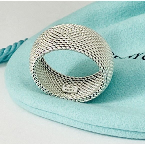 Size 5 Tiffany & Co Somerset Mesh Weave Firm Solid Dome Ring in Sterling Silver - Picture 1 of 6